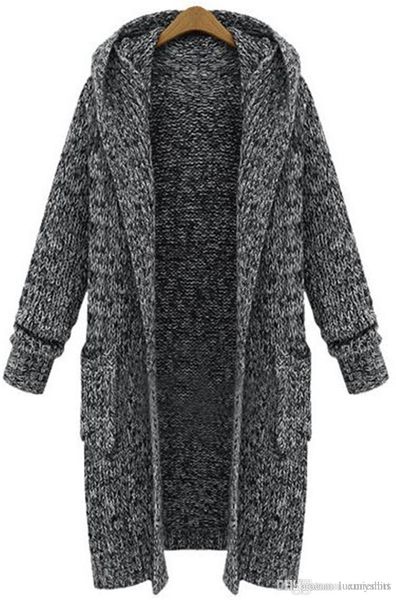 

дизайнер свитер женщина зима черный сыпучие длинные капюшоном досуг стиль пальто американский стиль одежды молодой девушки, Black;brown