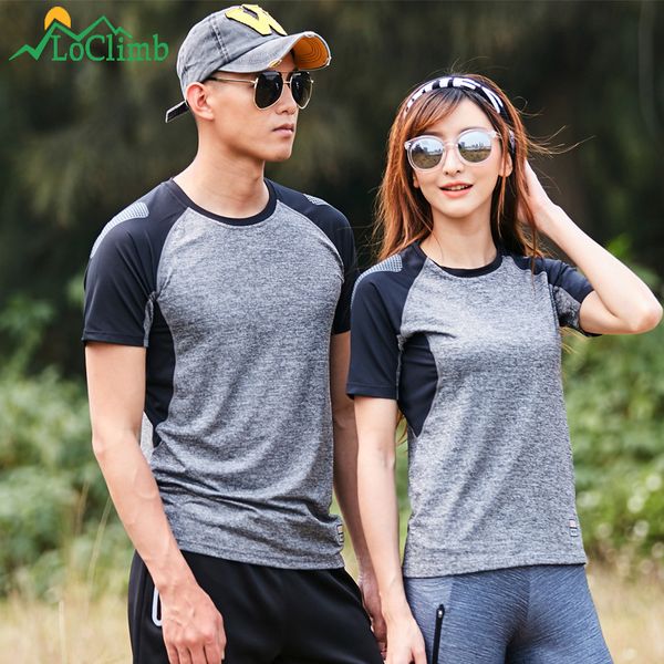 

loclimb elastic hiking t-shirt men women quick dry bodybuilding fitness tshirt outdoor trekking fishing mens sport t shirt am268, Gray;blue