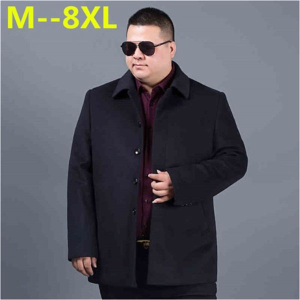 

plus size 10xl 8xl 6xl 5x long jackets & coats single breasted casual mens wool blend jackets full winter for male wool overcoat, Black