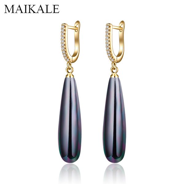 

maikale luxury black red gold silver pearl earrings for women zirconia cz long drop earrings wedding party jewelry fashion gifts