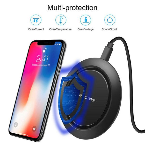 Caricabatterie wireless veloce Qi da 10 W per iPhone 11 pro max Q18 Pad di ricarica rapida con illuminazione a LED con cavo micro USB per Samsung Note10