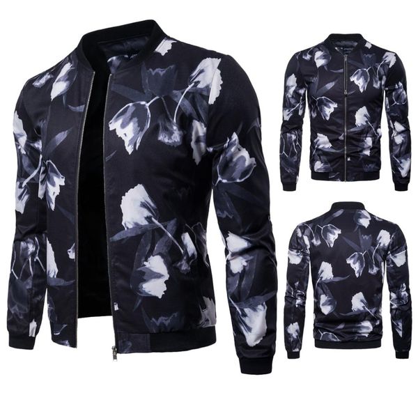 

2019 spring new style boutique men stand collar jacket ouma foreign trade men casual printed coat jk001, Black;brown