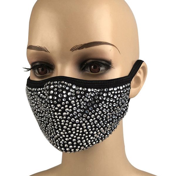 

dustproof fashion bling bling diamond protective mask pm2.5 mouth masks washable reusable women colorful rhinestones face mask 10, Blue