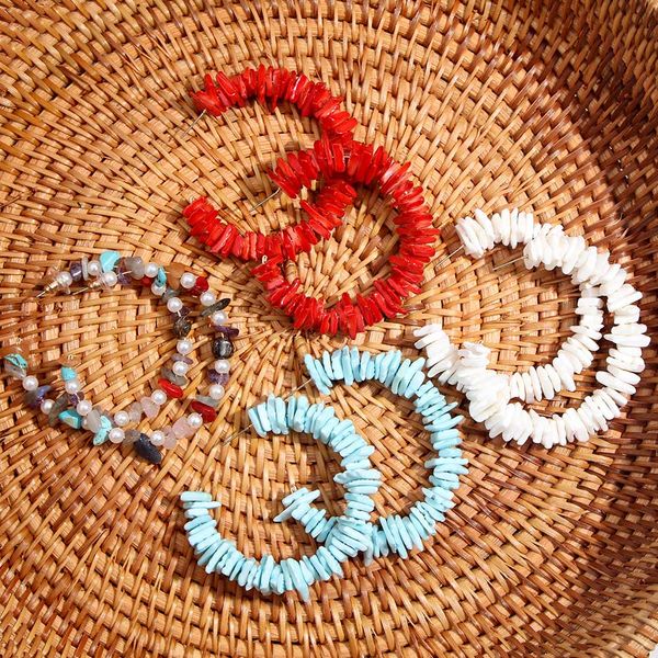

flatfoosie trendy 2019 new bohemian shell dangle earrings for women round handmade resin pendant earring wedding party jewelry, Silver