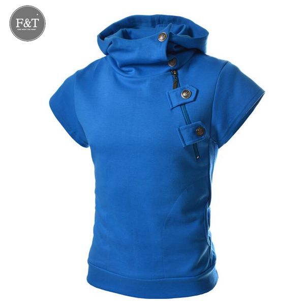 

asian size] summer autumn men's oblique zipper sweatshirt slim fit short sleeve mens hooded hoodies men casual solid shirts, Black