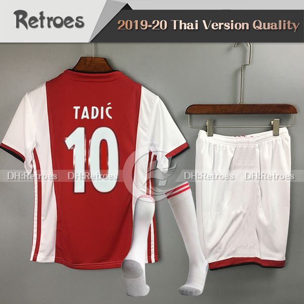 

2019 ajax home kids kit soccer jerseys #21 de jong away ajax 19 20 #10 tadic #4 de ligt #22 ziyech football soccer, Black