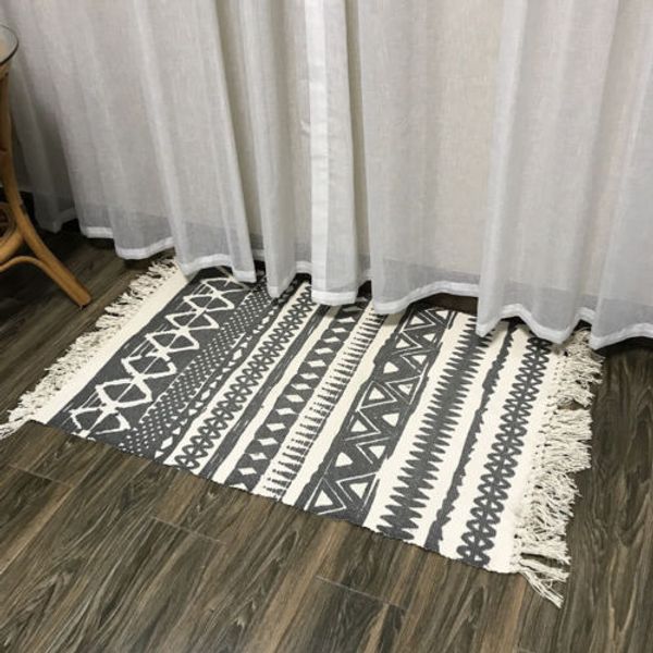 Layered Door Mats Hand Woven Tassel Kilim Rug Diamond Entryway