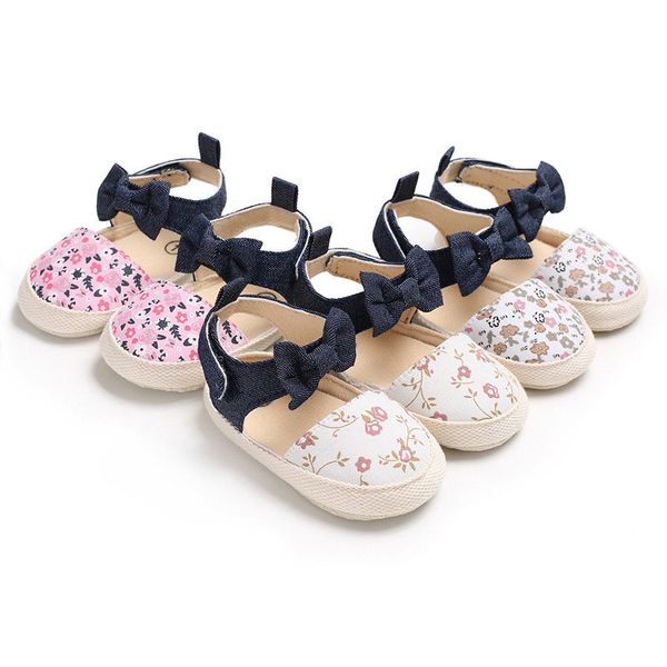 

2018 brand newborn baby girl soft shoes soft soled non-slip bowknot floral baby crib shoes 0-18m