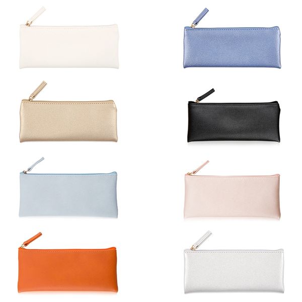 

1 pcs 2019 fashion soft pu pen bag travel makeup pouch business pencil bag 8 colors cute pencil case school office supplies