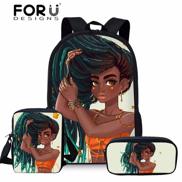 

forudesigns school bags set for kids 3pcs school bag children black art african girls printed shoulder bagpack teenagers satchel
