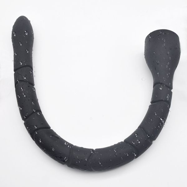 Super Long Soft Black Silicone intestino crasso approfondito Back Court Plug anale Back Court Pull Beads Sex Toys Plug anale Dildo Prodotti per adulti