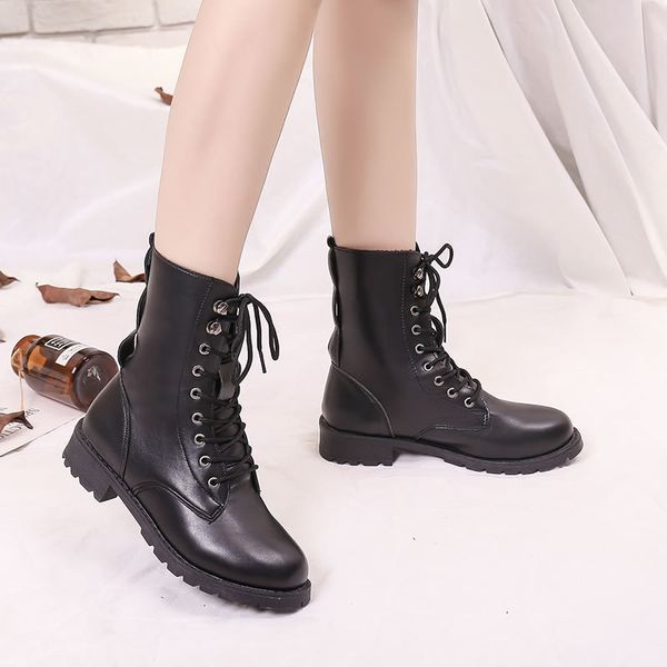 

2019 women boots winter ankle boots for women lace-up slip on fashion botas femininas black woman shoes
