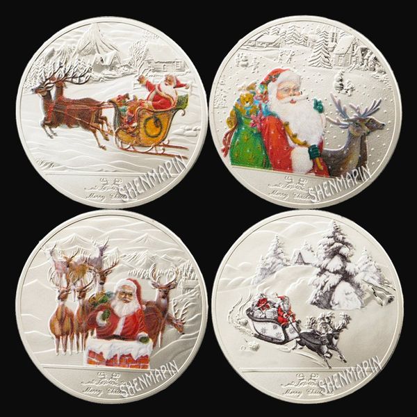 

merry christmas coin santa claus elk deer snowmobile silver plated commemorative coins new year gift christmas token souvenir 4 styles