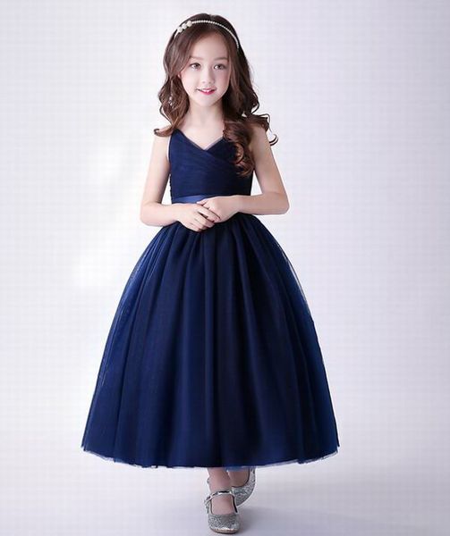 

flower girl navy dress 2020 new style fluffy ball gown performance evening dress kids clothes 4-14y e9726, Red;yellow