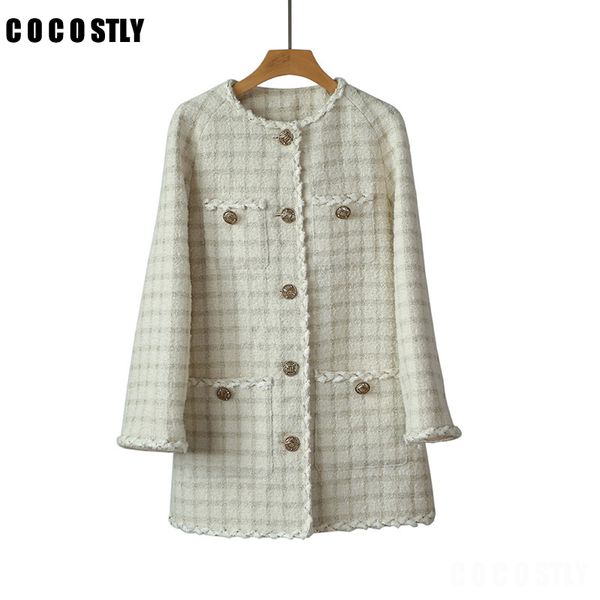 

winter jacket women runway women wool coat single breasted metal button long sleeve notched collar jacket wool blends tweed coat, Black
