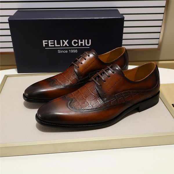 

2019 style handmade cow leather derby shoes men lace up pointed toe formal dress shoes for male genuine leather, Black