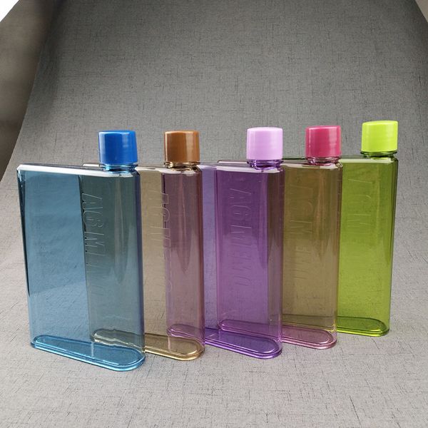 

350ml useful flat sport bottles plastic portable memo notebook paper water bottles creative travel sports flat kettle
