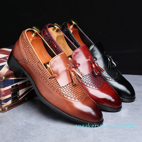 

2020 men tassel loafers italian dress shoes casual loafer for men slip-on wedding party shoes male designer leather shoes s08, Black