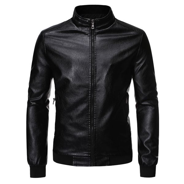 

stand collar leather jacket autumn and winter new style leather coat men's locomotive men's outerwear fur jacket men's, Black