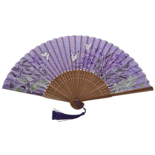 

folding hand held fan wedding dancing party prom purple lily chinese style silk fan