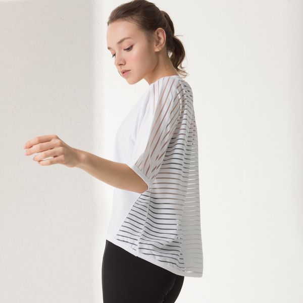 

gym fitness back white black stripe yoga tee shirt femme short sleeve sport t-shirts women t shirts sport fitness women, White;red