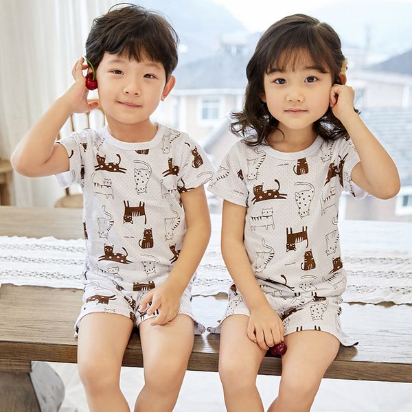 

kids pajamas 2020 summer boys sleepwear suit nightwear baby girl clothes animal cartoon pajama sets children's pyjamas, Blue;red