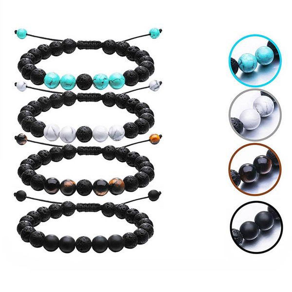 

1pcs fashion adjustable natural volcanic rocks bracelet bangle beads jewelry or women men jewelry, Black