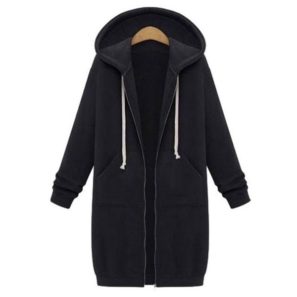 

2017 autumn plus size womens cardigan long hoodies sweatshirt hoody coat pockets zip up outerwear hoodies clothes for women oversized, Black