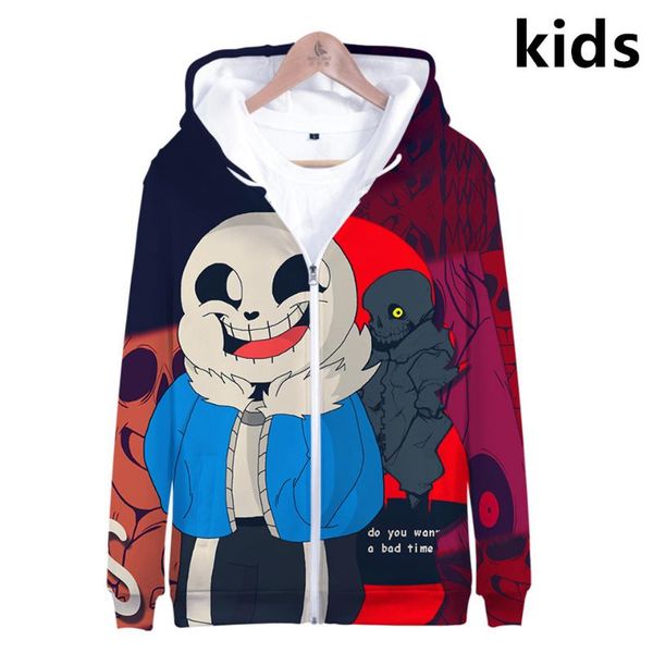 

3 to 14 years kids hoodies undertale sans 3d printed hoodie sweatshirt boys girl cartoon streetwear jacket coat children clothes, Black