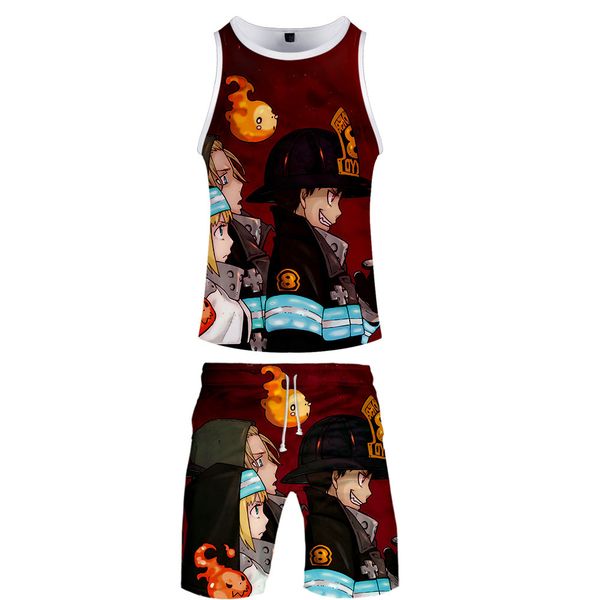 

толстовки 2019 япония новая scorching пожарной бригады comic периферии ежедневно свободное время 3d vest + sandy beach шорты hoodie, Blue;black