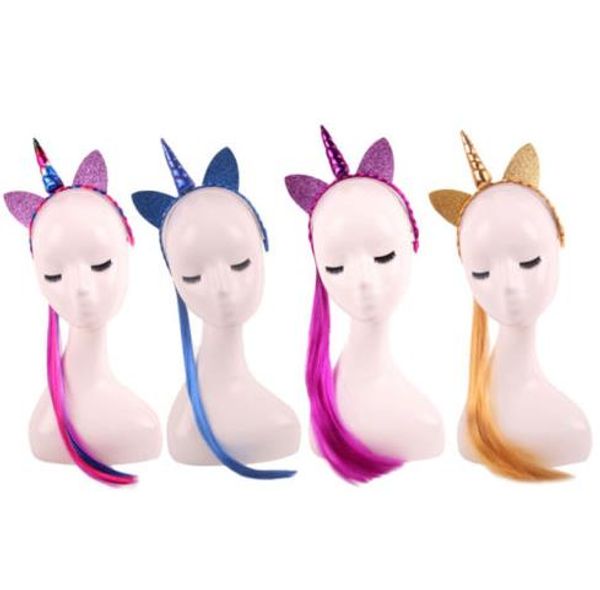 

decorative unicorn horn headband with long wig braids fancy dress christmas party girl lady cosplay glitter ear hairband favors