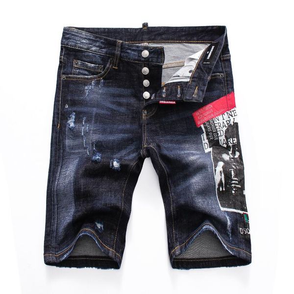 

new 2019 men denim tearing shorts jeans night club black cotton fashion tight summer men's pants a8100, Blue