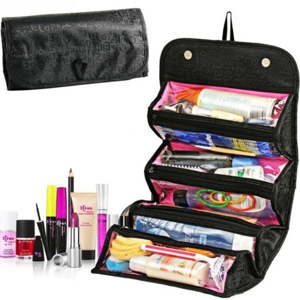 

large capacity roll-n-go cosmetic bag for women travel storage waterproof pvc make up bag beauty toiletry organizer case kit