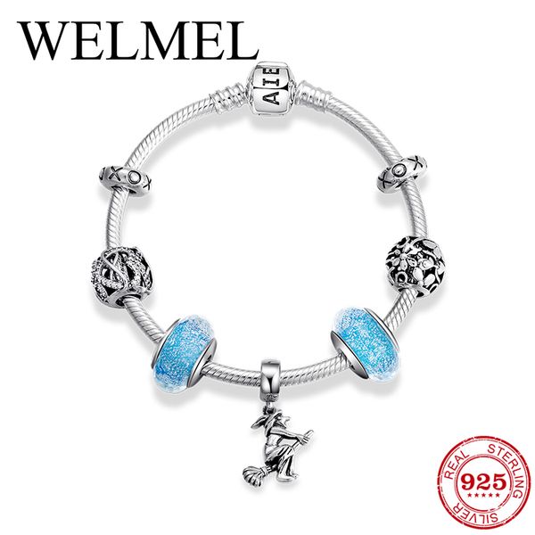 

new letter flower blue murano beads bracelet & bangles charm s925 sterling silver bracelet for women bridal wedding jewelry gift, Golden;silver