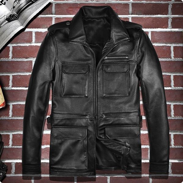 

2020 retro new arrival cow 100% real leather short jacket motorcycle biker coat male chaquetas de cuero hombre, Black