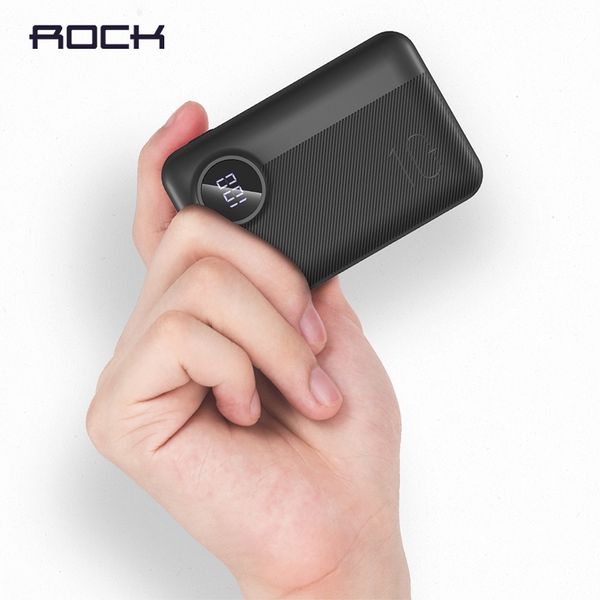 

rock mini power bank 10000mah led display pd3.0 qc3.0 fast charge powerbank portable external battery for iphone samsung xiaomi