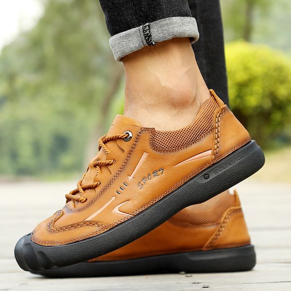 

genuine leather fashion mens shoes autumn leather shoes with casual british business outdoor low mens loafers, Black