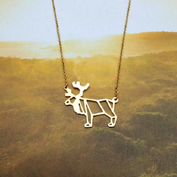 

new small elk antler christmas deer pendant clavicle necklace reindeer horn stag necklaces cute animal fawn necklaces jewelry, Silver