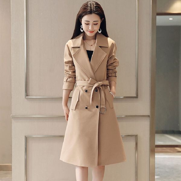 

2019 new women's spring and autumn fashion long windbreaker temperament was thin wild short jacket tide w684, Tan;black
