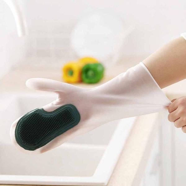 

silicone dishwashing gloves with brush cleaning dish washing glove heat resistant waterproof cleaning brush scrubber gloves