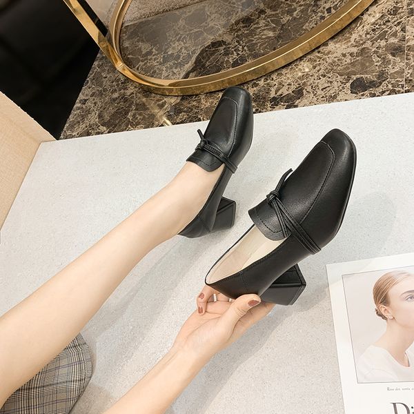 

shoes on heels bow-knot shallow mouth female footwear all-match square toe soft casual sneaker 2020 fashion women's butterfly, Black