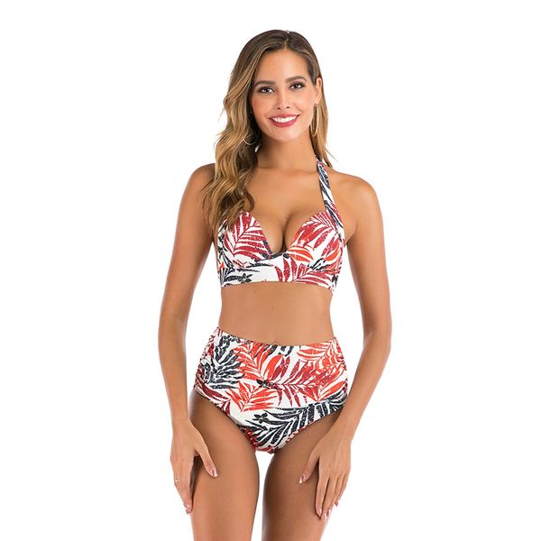 

3-in-1 bikini print swimsuit women lady swimwear long sleeves conservative two-pieces split suits#739, White;black