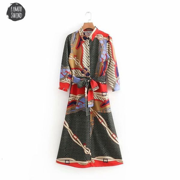 

vintage shirtdress long dress printing autumn loose three quarter sleeve bow tied sashes vestidos party chic dresses designer clothes, Black;gray