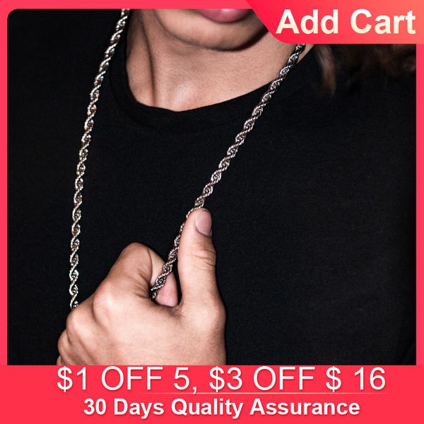 

2mm to 5mm hip hop men's rope twist chain necklace stainless steel chain necklace jewelry 40cm to 90cm, Silver