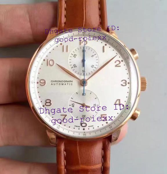 

luxury men's rose gold watch mens automatic wristwatches chronograph eta 7750 white dial iw371402 sapphire leather valjoux men sport wa, Slivery;brown