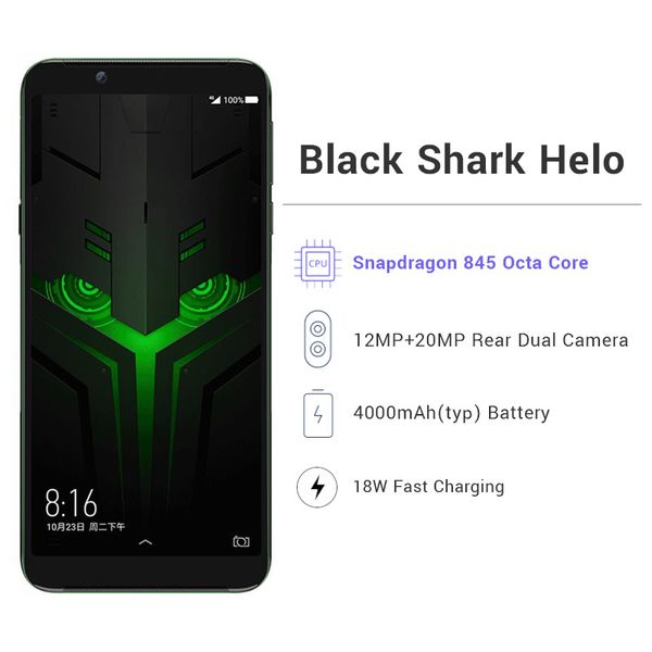 Original BlackShark Helo 4G LTE Celular Game 8GB RAM 128GB ROM Snapdragon 845 Octa Core Android 6.01 