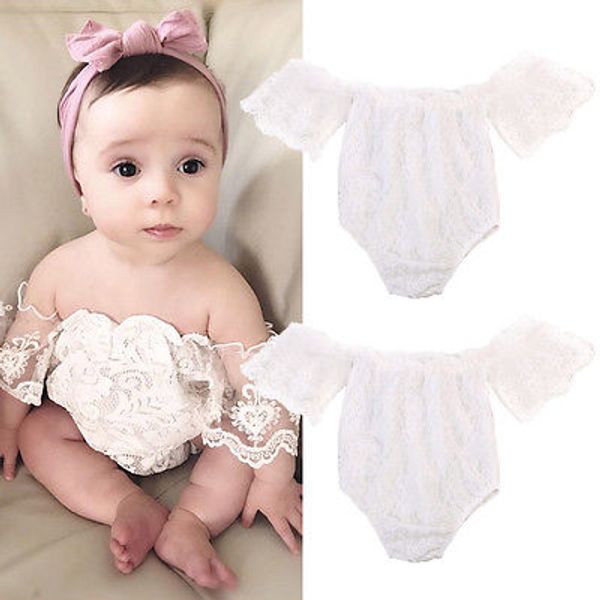 

newborn baby girl clothes lovely lace flower off shoulder bodysuit jumpsuit outfit sunsuit, White