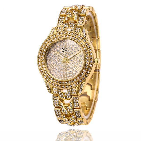 

роскошные блестящие горный хрусталь стальной ленты женские часы популярный джин алмаз стальной ленты кварцевые часы в женеве, Slivery;brown