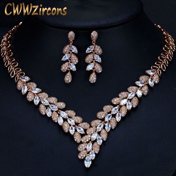

cwwzircons gorgeous cubic zirconia stone dubai necklace earrings gold jewelry sets for women wedding party accessories t288 j190705, Silver