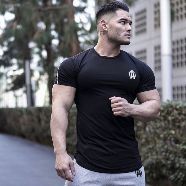 

muscle sports t-shirt thin elastic breathable fitness t-shirt training round neck short sleeve outdoor bottoming shirt, Black;blue